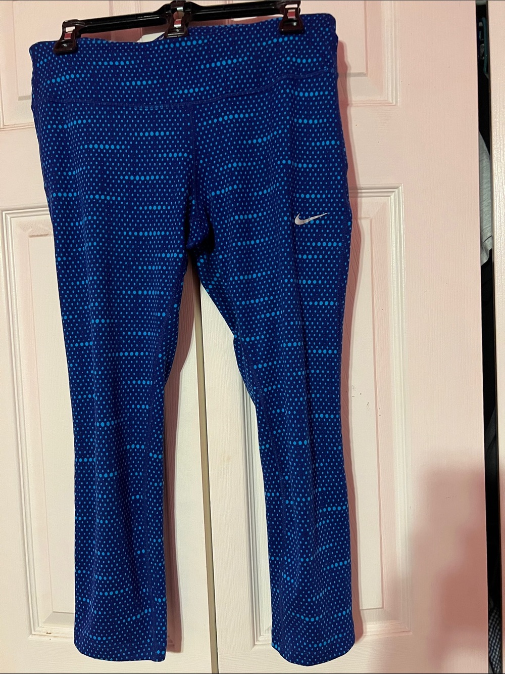 Nike Woman Blue Dot-Print Athletic Leggings   Size Medium Dri-fit
